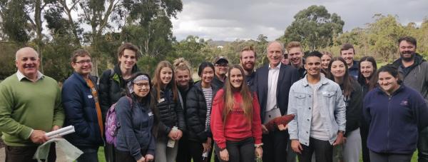 Group photo with Dr Finkel, senior teachers and senior students from Kurnai College